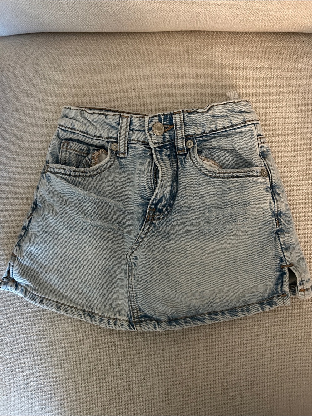 Zara Light Blue Distressed Denim Mini Skirt